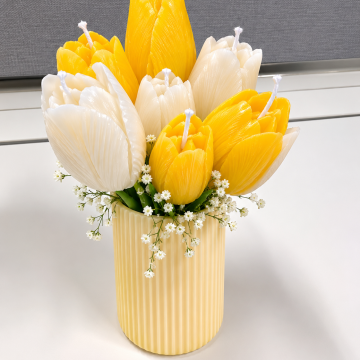 Candle Yellow and White Tulips Bouquet in Gypsum