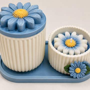 Candle Light Blue Daisy Candle & Tray Set