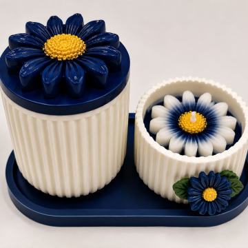 Candle Dark Blue Daisy Candle & Tray Set