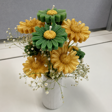 Candle Green and Gold Daisy Bouquet in Gypsum