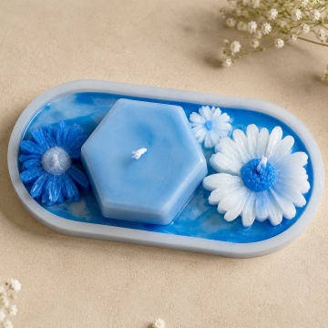 Candle Blue Bloom & Glow Flower Tray Candle