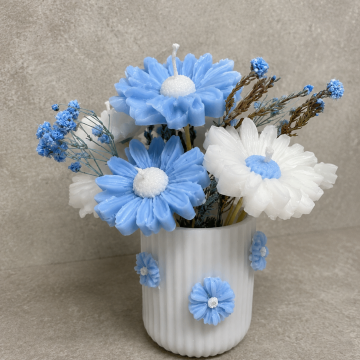 Candle Daisy Blue / White Bouquet