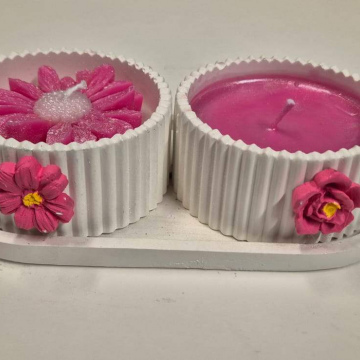 Candle Daisy Pink & White Duo Candle Pot and Tray