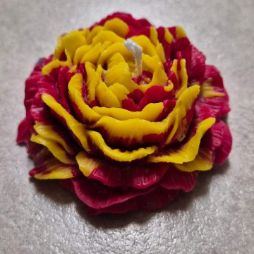 Candle Yellow & Red Peony Bloom Candle (Lrg)